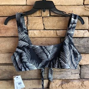 Volcom black white Stay or Leaf Bikini Swim Top NWT Women 12